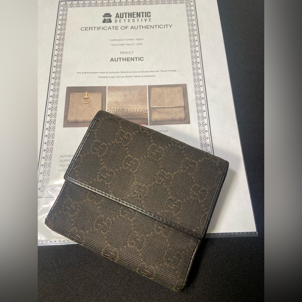 GUCCI ~ Horse Bit ~ Vintage Brown Leather ~ GG Canvas Bifold ~ COA Included 🤎✨ - Picture 11 of 11